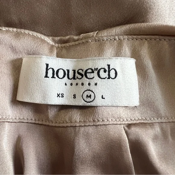 House of CB Sidonie Champagne Gold Lattice Satin Midi Skirt M - Picture 9 of 11